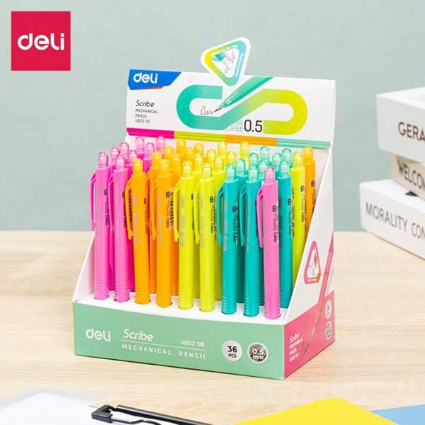 Deli Lapiseira Retrátil Mecânica 0,5mm, Design com Botão de Pressão e Clipe, 4 Opções de Cor para Casa e Escritório