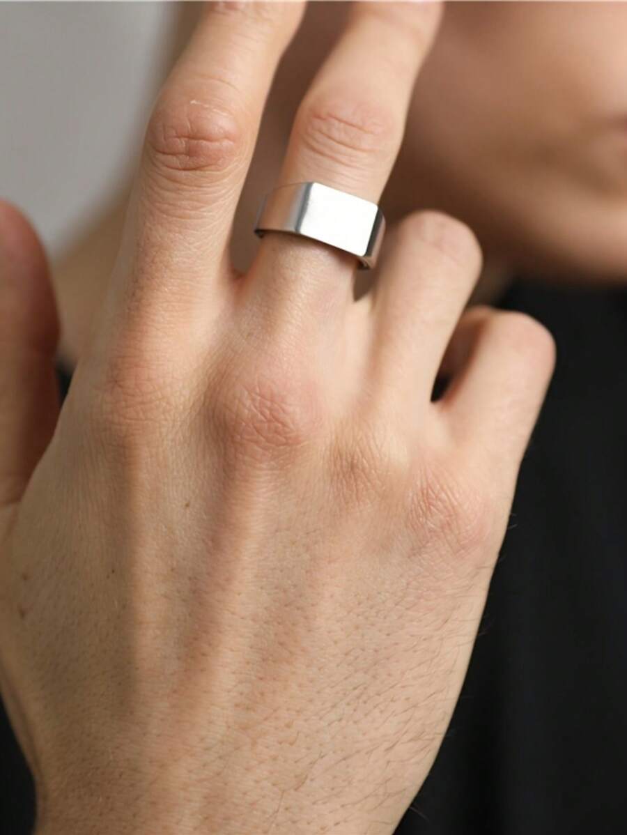 Men Minimalist Ring Silver Stainless Steel Fashionable Popular Jewelry Gift Party