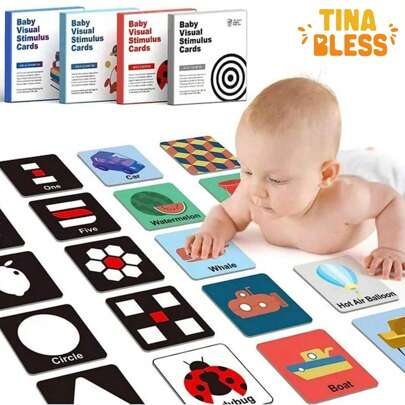 Tinabless 16pcs Montessori Sensory Toys Visual Stimulus Learning Activity Card For Baby(3-6months)
