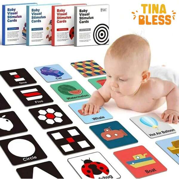 Tinabless 16PC Montessori sensory toys visual stimulus learning activity card for baby(3-6months)