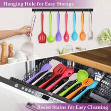 Juego de utensilios de cocina de silicona, 8 piezas, juego de espátulas para utensilios de cocina antiadherentes, gadgets de cocina resistentes al calor que incluyen cuchara de silicona, volteador, espátula, cucharón, apto para lavavajillas, rosa - Multicolor - Ver 8
