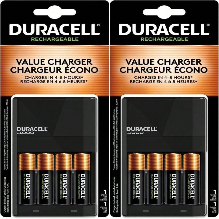 Duracell Ion Speed 1000-Battery-Charger For AA And AAA-Batteries, Includes 4 Pre-Charged AA-Rechargeable-Batteries, For Household And Business Devices - 1000 Charger + 4 AA - View 1