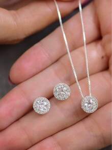 Heart/Drop/Round Necklace And Earring Set Studded With Zirconia Semi-Jewelry - Làm lại - Xem 2