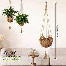 حامل نباتات مكرامي مصنوع يدويًا مع خطاف، سلة معلقة داخلية مع خرز خشبي، حامل نباتات معلق للديكور الداخلي، حامل نباتات معلق في السقف، سلة معلقة داخلية لنباتات المنزل، ديكور منزلي بوهيمي مُنسوج، ديكور داخلي وخارجي، ديكور المكتب، ديكور غرفة المعيشة (لا يشمل الأصيص) - متعدد الألوان - مشاهدة 7