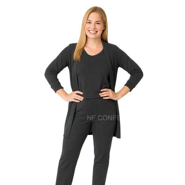 Conjunto Trio três peças Cardigan regata e calça liso viscolycra inverno