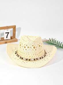 1 buc. Pălărie Panama din paie țesută manual pentru femei, pălărie de soare în stil cowboy cu bor larg, ideală pentru ținute casual, activități în aer liber, vacanță și camping