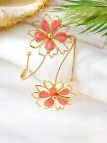 1pair Iron Alloy Enamel Floral Design Open Bangle Bracelet, Elegant & Fashionable, Suitable For Mothers' Day, Party, Banquet And Daily Wear - Flowers - View 3