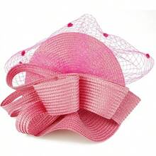 Derby Fascinators Women High Tea Party Hat Wedding Cocktail Flower Headware With Mesh And Feathers - Z-f0271-紫紅色 - 查看 5