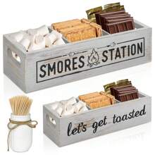 S'Mores Station With Mason Jar, Farmhouse S'mores Bar Holder With Handle, 4 Section Smores Caddy & Smores Accessories Organizer, Smores Maker Container Box For Smores Kit, Smores Tray
