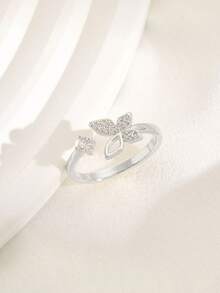 Gift Box Delicate Hollow Butterfly Cubic Zirconia Open Ring, Suitable For Women Wedding Party Wear And Gifting - Silver - View 5
