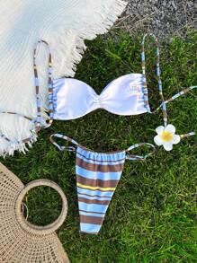 Nuevo traje de baño de unicolor de estilo vacacional europeo y americano, bikini sexy de contraste de color blanco y negro para festivales de música/discotecas