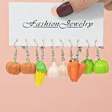10件/30件新款跨境多巴胺逼真蔬菜系列树脂耳环套装-有趣可爱的南瓜、生姜、茄子、豌豆、花生耳环，女士配饰
