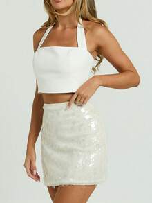 Women's Sequin Mini - Skirt For Party, Nightclub  Performance - White - View 2