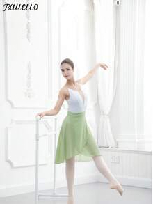 balletto Mid-Length Chiffon Wrap-Around Design Ballet Skirt, Solid Color For Dance Performance - màu xanh lá - Xem 8