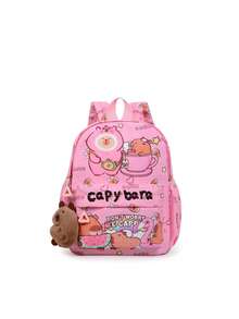 1 件可爱水豚图案返校背包，卡通学生包，带毛绒吊坠书包，可调节肩带书包，休闲轻便背包，适合女孩/青少年/学生/毕业生，适合日常使用、外出、旅行、学校和返校 - 彩色 - 查看 14