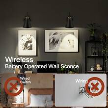 Daoteper Vintage Wireless Battery Operated Wall Sconces, Industrial Cordless Battery Powered Led Wall Lights Set Of 2, Wall Lamp Fixture Indoor With Remote Control For Bedroom Farmhouse Gallery - 黑色 - 查看 4