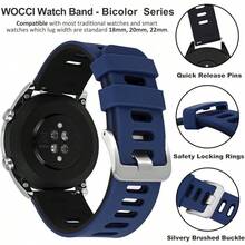 Correa de Reloj Bicolor de 22mm, Goma de Silicona, Correa de Reemplazo de Liberación Rápida para Hombres y Mujeres, Hebilla de Acero Inoxidable Plateada (Negro-Gris) - Azul-Negro (Hebilla Plateada) - Ver 4