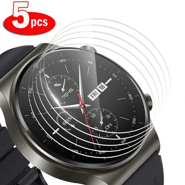 5PCS Tempered Glass Screen Protector Compatible With Huawei Watch GT 5 4 3 Pro GT Runner Screen Glass Film Anti-Scratch Protector Watch GT5 GT4 GT3 Pro Case Size 41mm 42mm 46mm Cover Screen Clear Glass Film Gift For Birthday/President's Day/Boy/Girlfriends