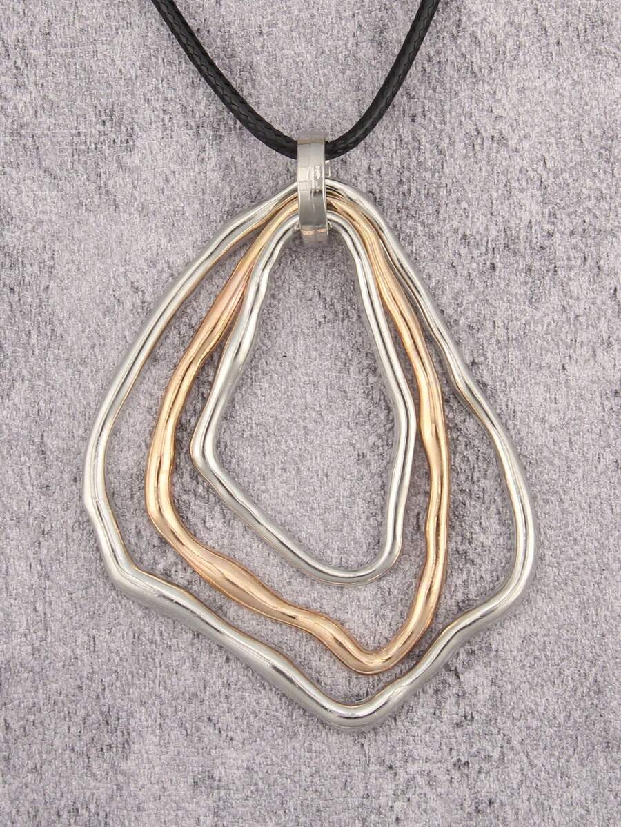 1 Peça Colar Pendente Assimétrico Circular de 7 Camadas Minimalista e Fashion para Mulheres - Amarelo dourado prata branco cor mista - Visão 1
