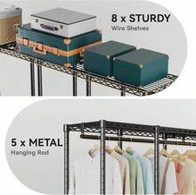 H5 Extra Large Wire Garment Rack, Heavy Duty Clothes Rack, Large Wardrobe Closet, Freestanding Closet Rack For Hanging Clothes, Clothing Racks With Adjustable Shelf, 93.3"Lx15.7"Wx75.4"H,Black - Black - View 9
