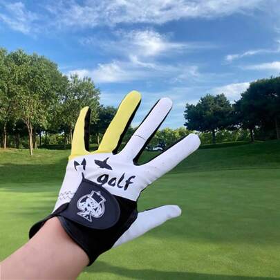 1pc Gentleman Skull Print Black Golf Gloves For Men