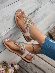 Vintage Roman Sandals For Girl, Handmade Woven, Back Zipper, Soft Sole, Round Toe, Flat, Suitable For Beach Or Casual Wear, Summer - Brown - View 3