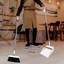 New Broom Dustpan Set With Comb Teeth Windproof Vertical Long Handle Broom Kit Dustpan Set Household Cleaning Sweep White - White - View 3