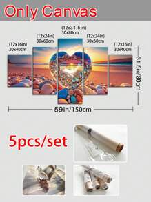 1/5pcs,Large Modern Canvas Art Painting,Dream Beach Love Stone Wall Art With Frame,Valentine's Day Posters,Love,For Bedroom Living Room,Bathroom,Gym,Yoga Studio Decoration,Home Decor,