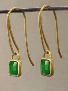 2 Stücke quadratische Smaragd-Ohrringe, Material aus goldfarbenem Metall, im eleganten Vintage-Stil, geeignet für Partys und den täglichen Gebrauch von Frauen