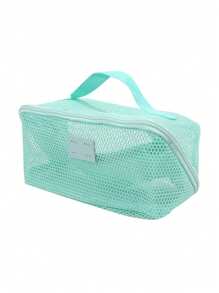 1pc Breathable Mesh Cosmetic Bag - Large Capacity, Multi-Layer Organizer With Handles, Portable And Stylish Makeup Pouch For Women, Breathable Storage Bag Transparent Mesh Texture