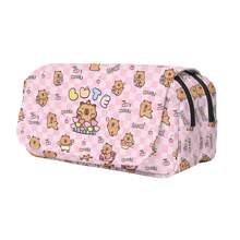 1 buc geantă de creion cu flip drăguță cu desene animate Capybara, geantă de creion cu imprimeu de desene animate de mare capacitate, potrivită pentru depozitarea pe desktop a studenților și utilizarea la birou, husă de creion, husă de creion, ghiozdan, rechizite școlare, înapoi la școală