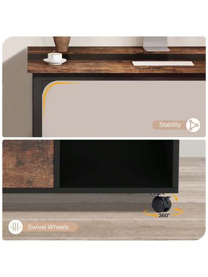 Tribesigns Desk, 160 80 Cm Large Computer Office Table, Study Room, Workstation Home Office, Moderne Vintage Bruin Zwart view 4