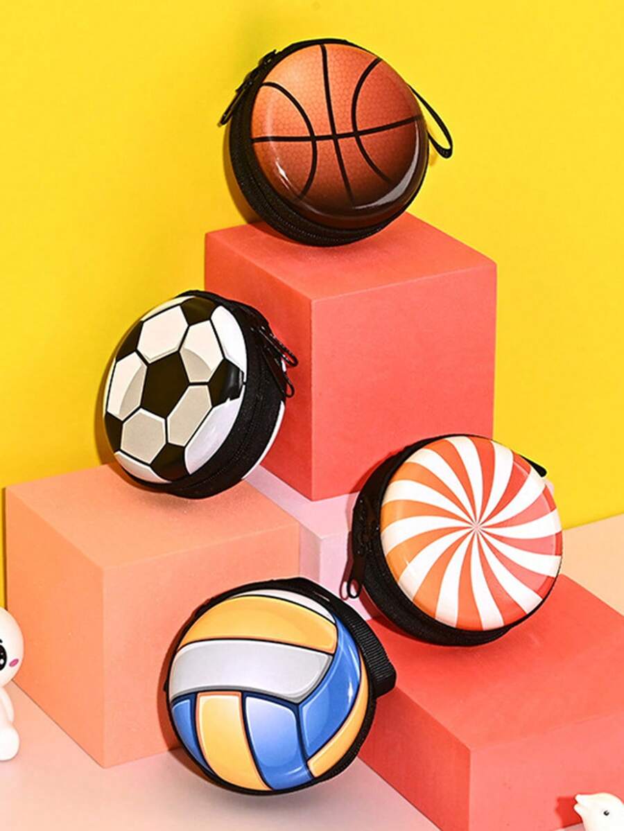 1pc Cute Cartoon Dinosaur Design Mini Coin Purse For Boys Girls, Round Single Zipper Coin Storage Pouch, Cartoon Wallet - Multicolor - View 1