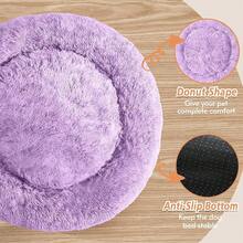 Calming Dog & Bed Small Dogs, Anti-Anxiety Donut Cuddler Cozy Soft Round Bed With Anti-Slip Bottom, Fluffy Faux Fur Plush Cushion Beds Small Medium Pets (20) - 紫色 - 查看 3