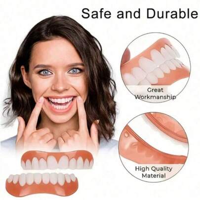 2 件/套全新升级无孔上下牙齿矫正器，模拟假牙，完美微笑牙齿装饰