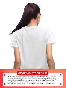 [Valentine's Day Couple Tee] Valentine's Day Couple T-Shirt - 220G Print Round Neck Short-Sleeved For Men And Women - My Heart Belongs To Her-He Print, Anniversary Gift, Casual Sports Loose Fit - Phụ nữ da trắng - Xem 2