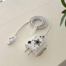 4 Stück/Set transparente TPU Schutzhülle mit farbigem 5-Sterne Musterdesign für 20W Schnelllade-Adapter und Datenkabel
