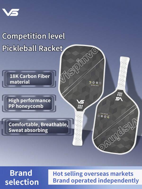 VISPINVO 3D 18K Three-Dimensional Carbon Fiber Pickleball-Paddle, USAPA High Rotational Power, 16MM, Thermoformed, PP Honeycomb Core, Powerful And Excellent Texture And Rotational Control, As Well As Balanced -CFS Pickleball Racket, Extended Anti-Slip Comfortable Grip, Perfect Pickleball Racket Gift, Suitable For Family And Friends, It Includes A Pickleball Bag And 2 Sweat-Absorbing Bands