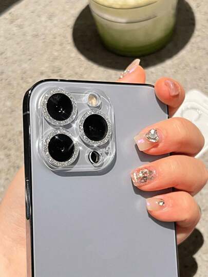 CSDZ Glitter Silver All-In-One Camera Lens Film Compatible With Iphone 15 Pro Max/14 Pro Max, Phone Camera Protective Ring Frame Cover Tempered Glass Film, Transparent Glitter High Definition Lens Screen, Beautiful & Anti-Bump Applicable To Daily Shield, Office, Home Lens Protector Phone Camera Cover Waterproof Shockproof Anti-Fall Anti-Fall Scratch Resistant Anti-Fingerprint Full Cover