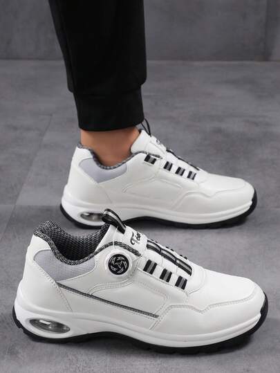 Men's Athletic Shoes 2025 New Sports Shoes With Air Cushion And Shock Absorption, Outdoor Casual Sports Shoes For Men With Rotary Buckle One-Key Shoelace Design, Convenient To Wear And Take Off, Outdoor Golf Shoes With Leather Upper, Non-Slip And Deodorizing, Lightweight And Comfortable