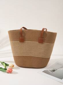 1 Pieza Sombrero de Paja + 1 Pieza Bolso, Conjunto Casual de Vacaciones