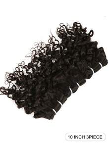 JC 3pcs Set Natural Black Curly Wave Human Hair 3 Bundles Human Hair Extensions For All Skin Tones 6-10 Inch - SNatural - View 3