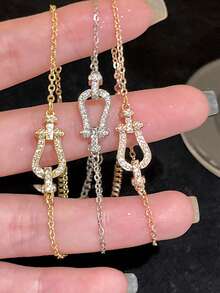 1 件时尚奢华优雅贵妇项链，百搭精致优雅个性化马蹄锁锆石首饰套装 - 彩色 - 查看 9