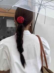 5pcs It's Back-To-School Season! Simple Satin Elegant Rose Hair Tie High Bouncy Hair Tie