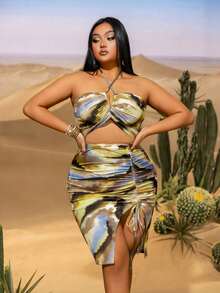 Women's Summer Backless Criss-Cross Strap Camisole Dress, Waist Cutout Design, Adjustable Slit - Perfect For Beach Party, Date Night, Music Festival, Nightclub, Warm Weather Events - Yellow - View 7