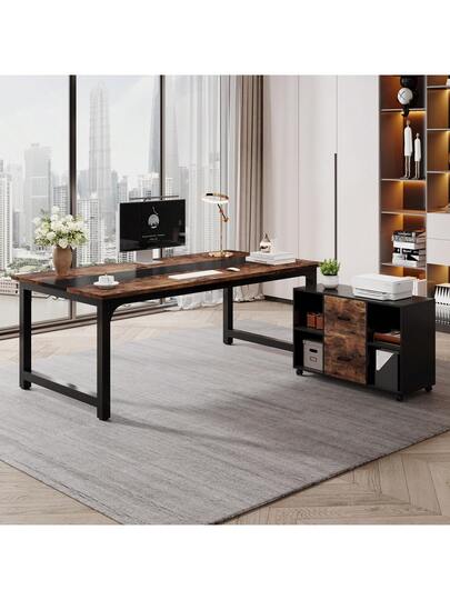 Tribesigns Desk, 160 80 Cm Large Computer Office Table, Study Room, Workstation Home Office, Moderne Vintage Bruin Zwart view 10