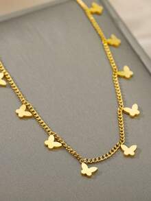 Tkool 1 件时尚简约金色不锈钢蝴蝶吊坠项链颈链锁骨链女士首饰（吊坠数量随机） - 金黃色 - 查看 5