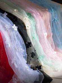 3D Flower Pearl Tulle Fabric Sheer Mesh Fabric Sewing DIY Crafts For Tutu Skirt Wedding Arch Bridal Veil Bridal Shower Table Runner Party Table Decorations