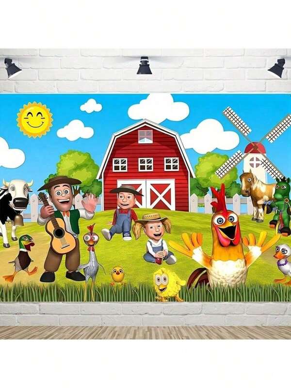 1pc, Farm Animal Theme Party Decoration, Birthday Party Background Cloth, Farm Animal Background Photo Banner,
