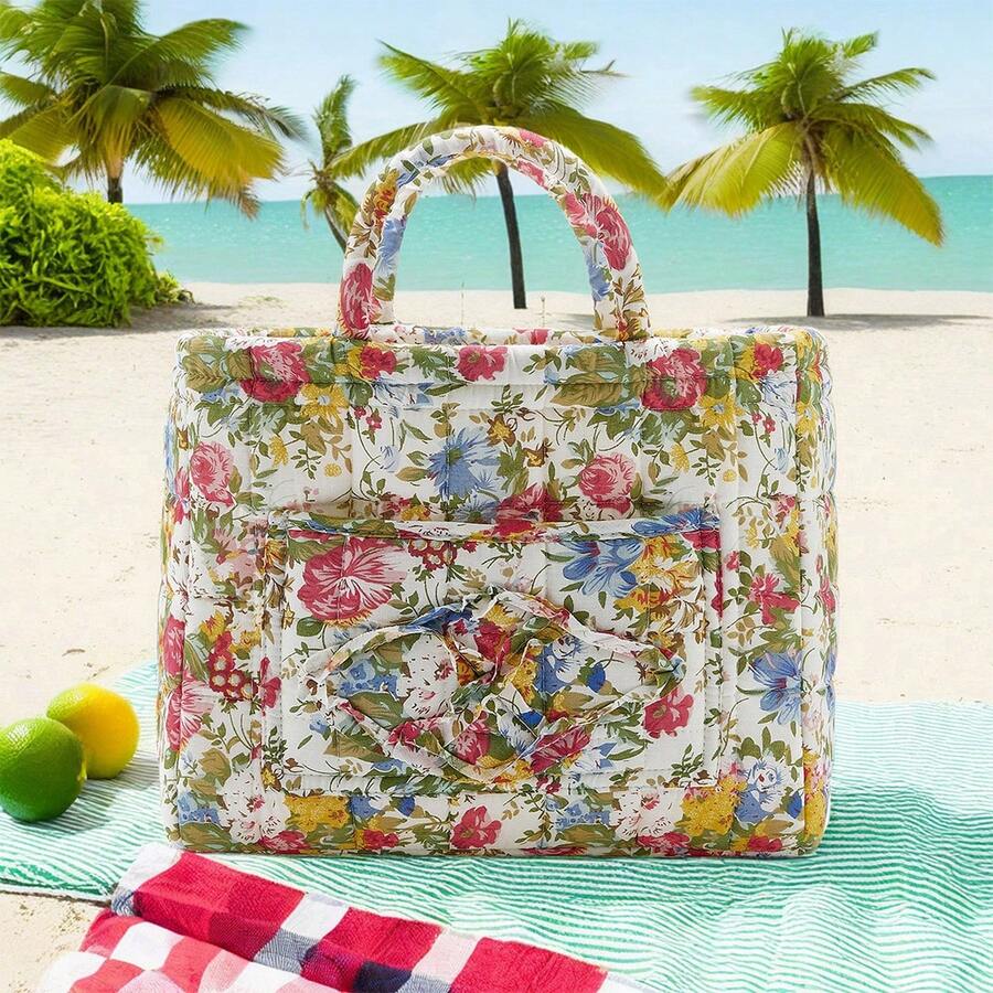 26*26*31cm Multi Colored Polyester Home Fabric Storage Basket Large Capacity Storage Basket With Outer Pocket And Floral Design - Hoa 2255 - Xem 1